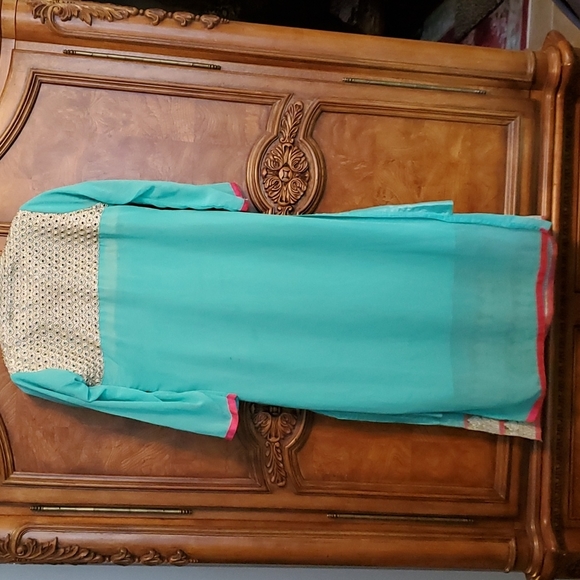 Handmade in INDIA embroidered crystals silk SARI M - Picture 5 of 9